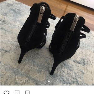 Black staples suede heels
